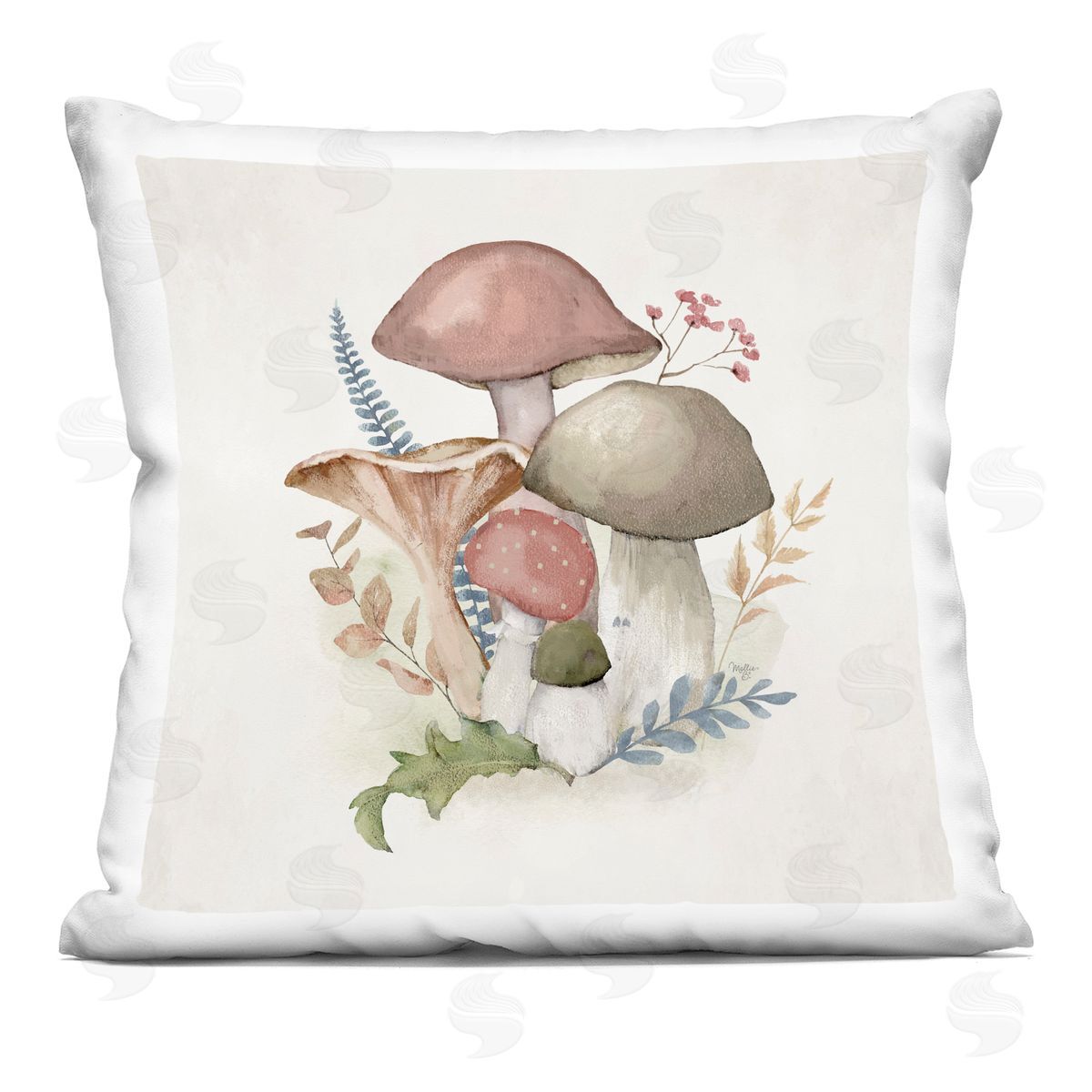 Mollie B. Pink Blooming Mushrooms Printed Plush Polyester Throw Pillow