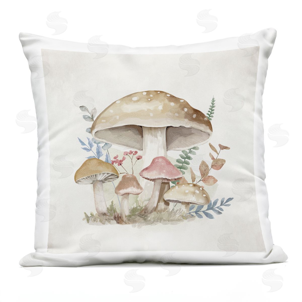 Mollie B. Neutral Cottage Mushrooms Outdoor Quick-Dry Polyester Printed Throw Pillow