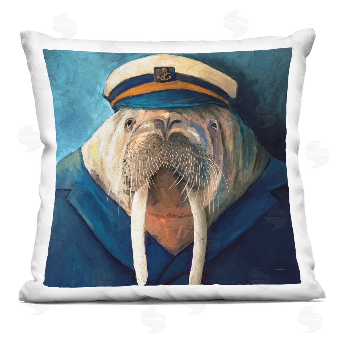 Kamdon Kreations Sailor Captain Walrus Printed Plush Polyester Throw Pillow