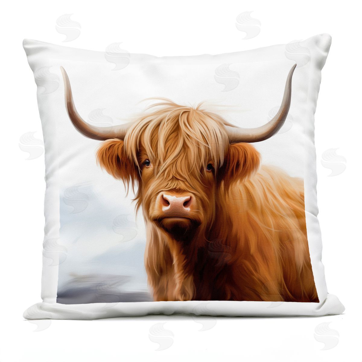 Heidi Kuntz Long Horn Highland Cow Portrait Outdoor Quick-Dry Polyester Printed Throw Pillow