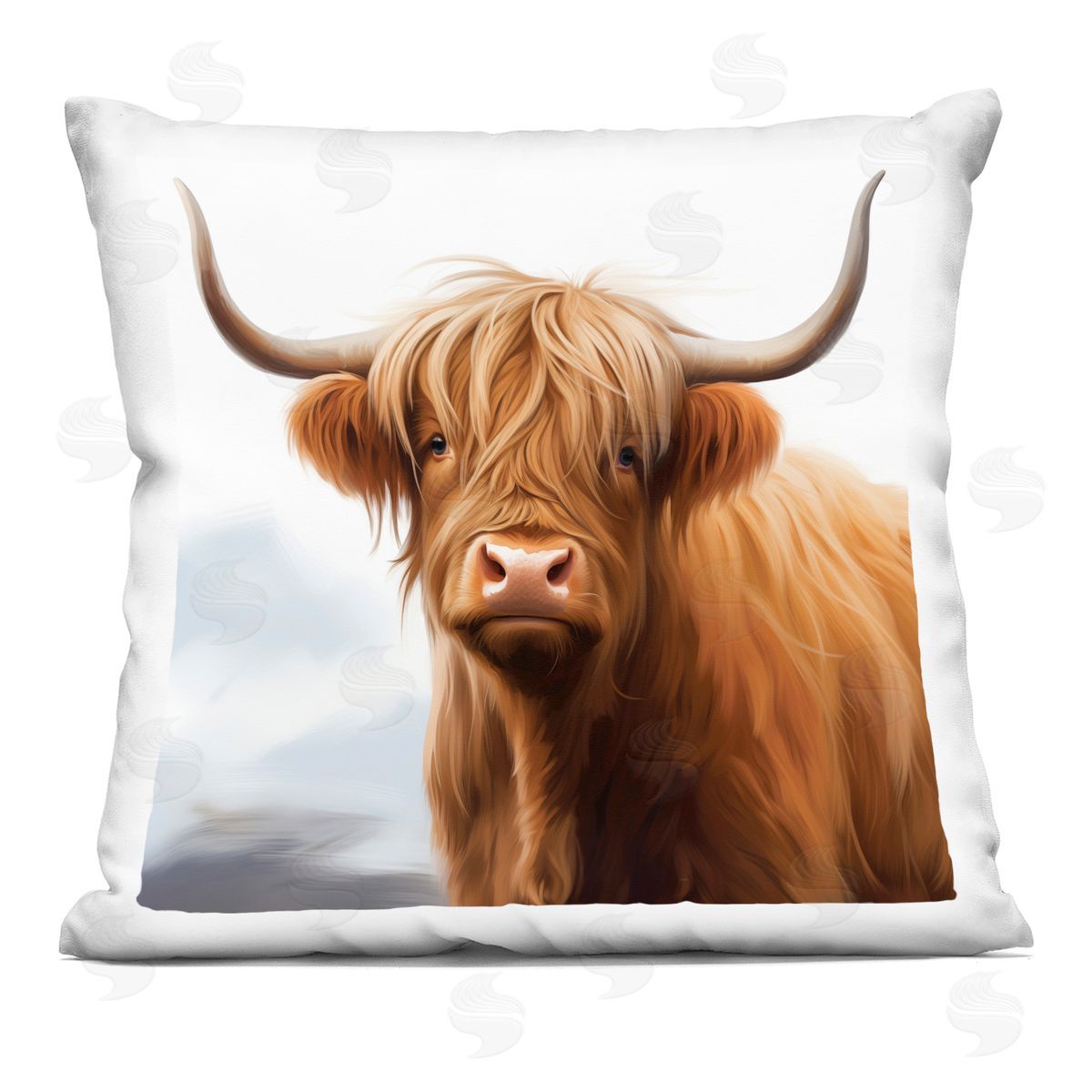 Heidi Kuntz Long Horn Highland Cow Portrait Printed Plush Polyester Throw Pillow