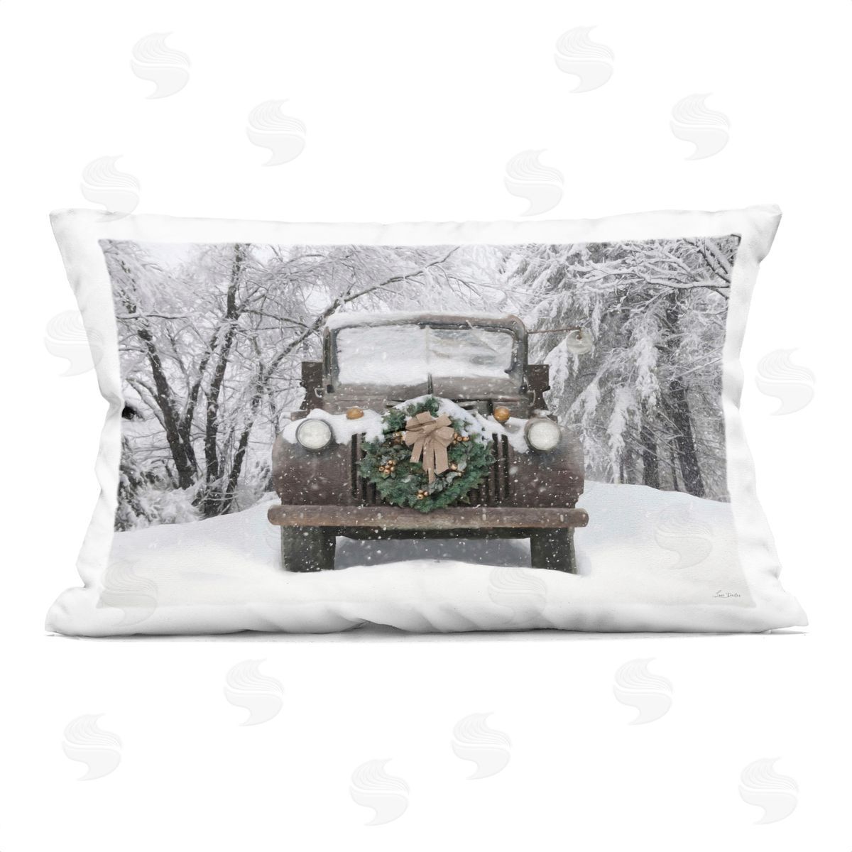 Lori Deiter Wreathed Truck in Snow Printed Plush Polyester Throw Pillow