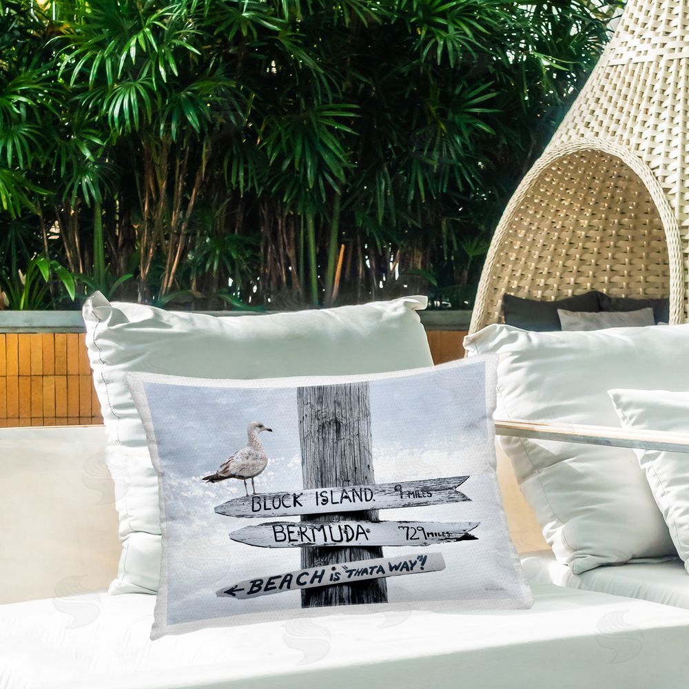 Robin-Lee Viera Vacation Beach Signs with Seagull Outdoor Quick-Dry Polyester Printed Throw Pillow in Back Yard