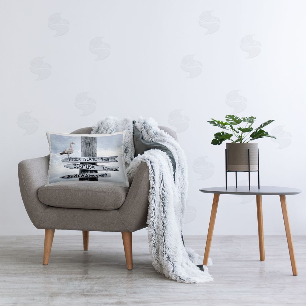 Robin-Lee Viera Vacation Beach Signs with Seagull Printed Plush Polyester Throw Pillow On Chair