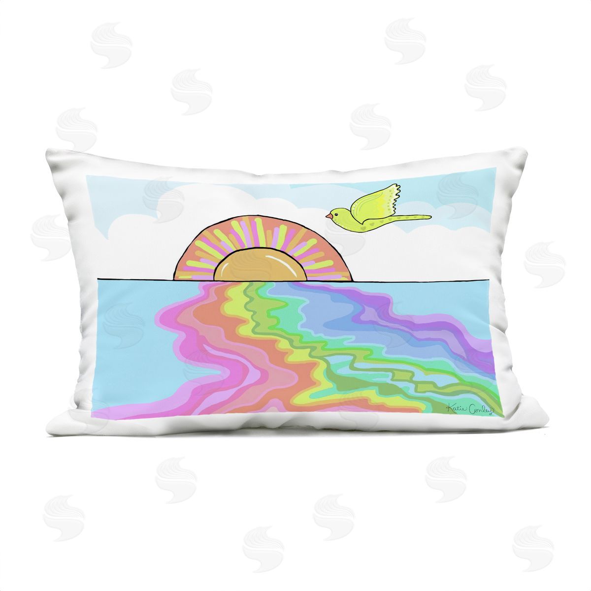 Katie Conley Swirling Rainbow Sea Reflection Outdoor Quick-Dry Polyester Printed Throw Pillow