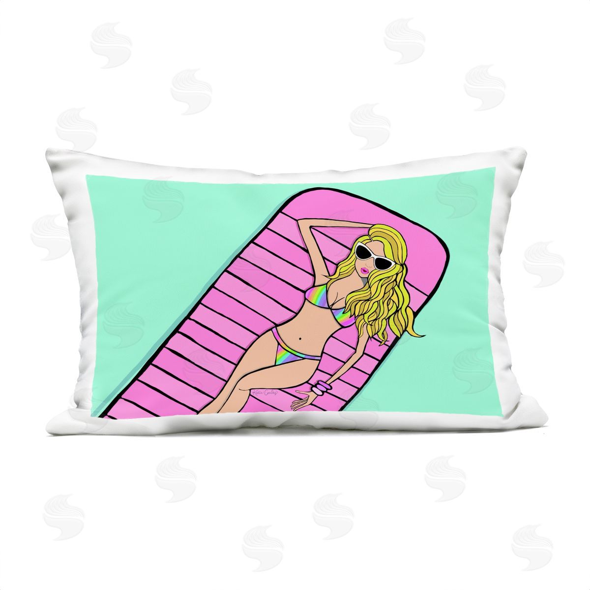 Katie Conley Trendy Girl on Pool Float Outdoor Quick-Dry Polyester Printed Throw Pillow