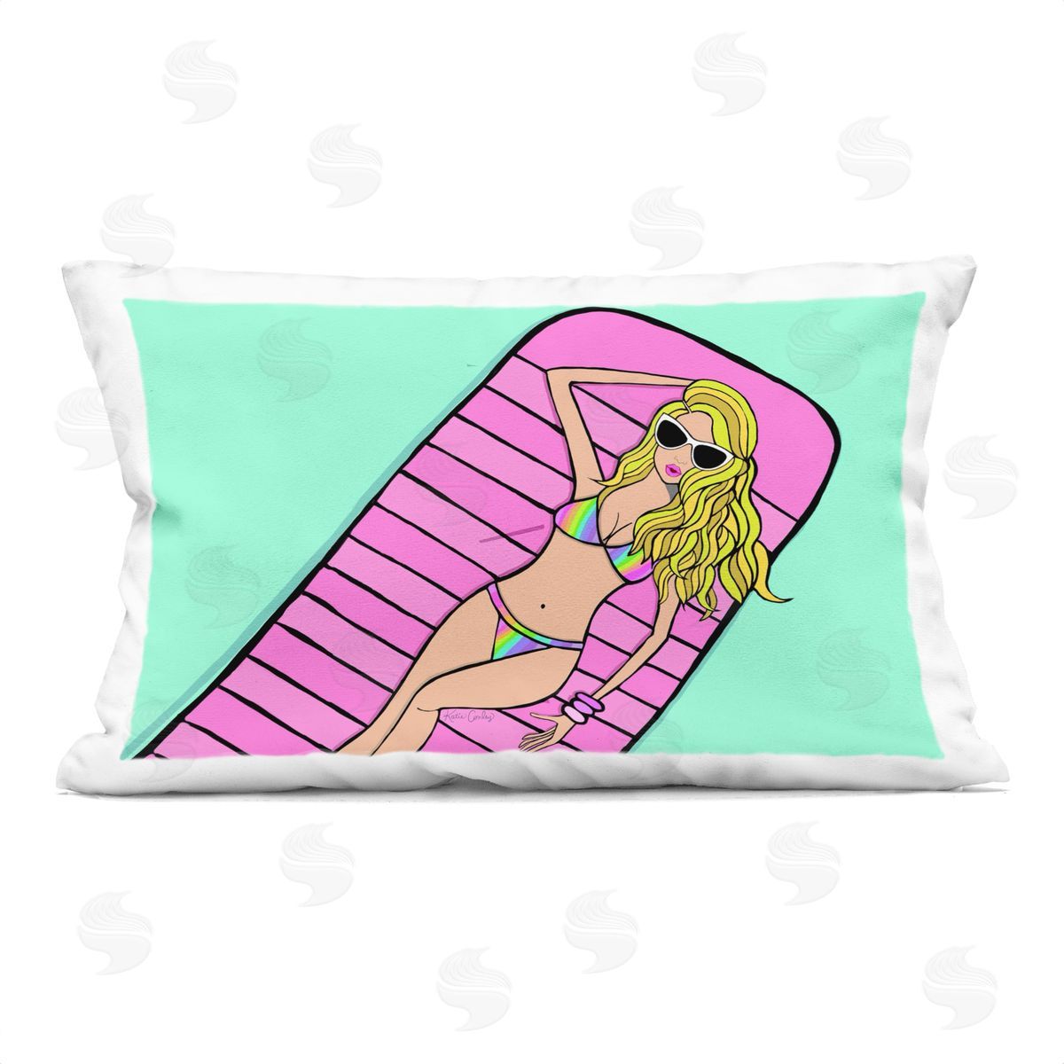 Katie Conley Trendy Girl on Pool Float Printed Plush Polyester Throw Pillow