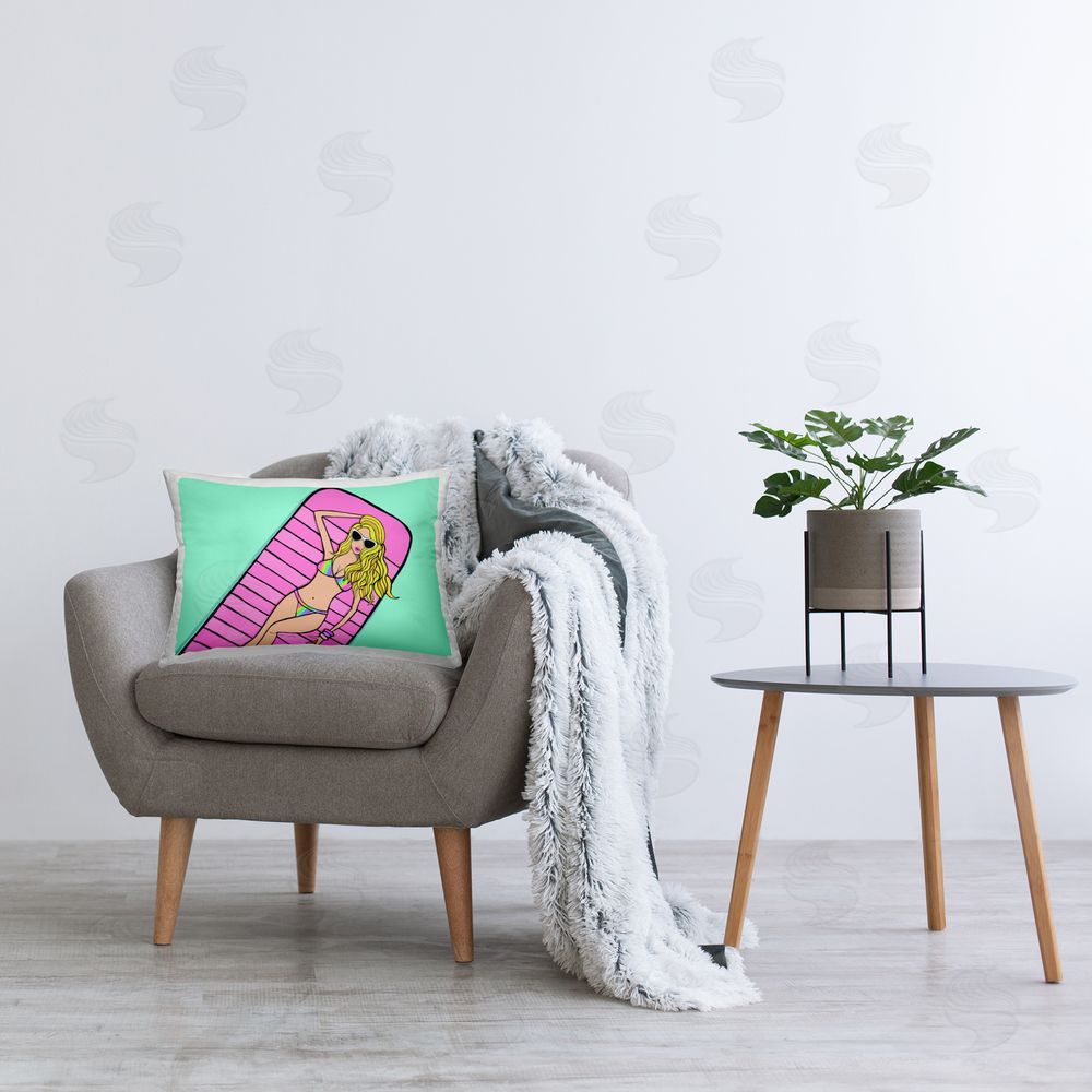 Katie Conley Trendy Girl on Pool Float Printed Plush Polyester Throw Pillow On Chair