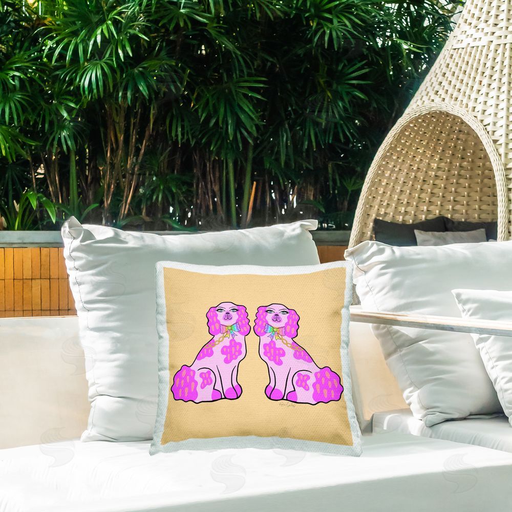 Katie Conley Vivid Posh Poodles Outdoor Quick-Dry Polyester Printed Throw Pillow in Back Yard