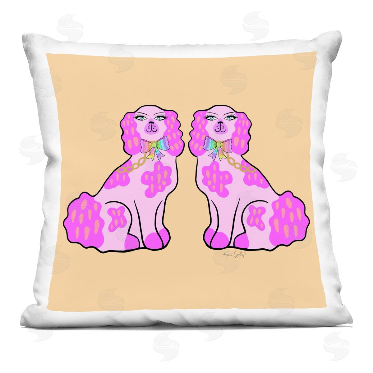 Katie Conley Vivid Posh Poodles Printed Plush Polyester Throw Pillow