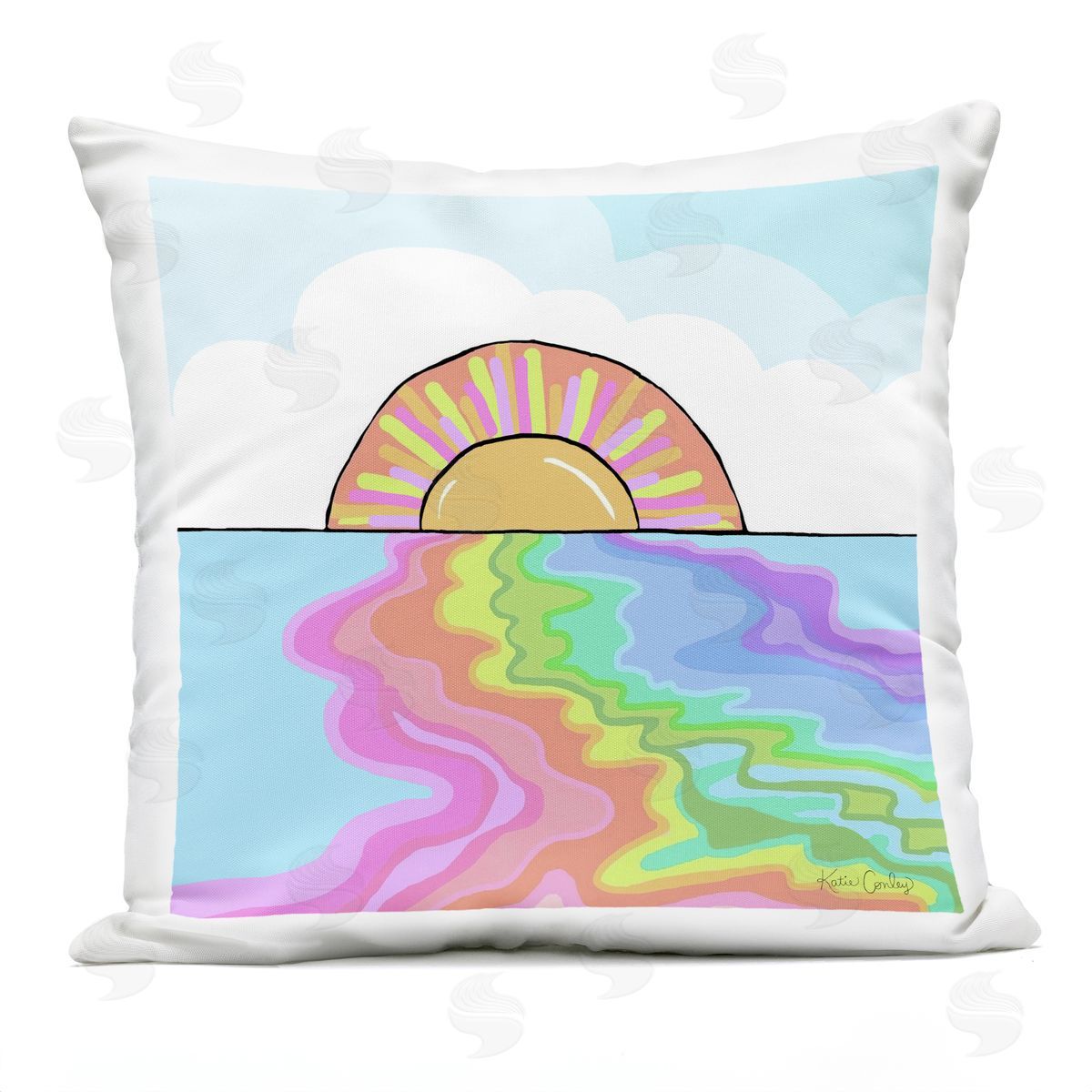 Katie Conley Swirling Rainbow on Sea Surface Outdoor Quick-Dry Polyester Printed Throw Pillow