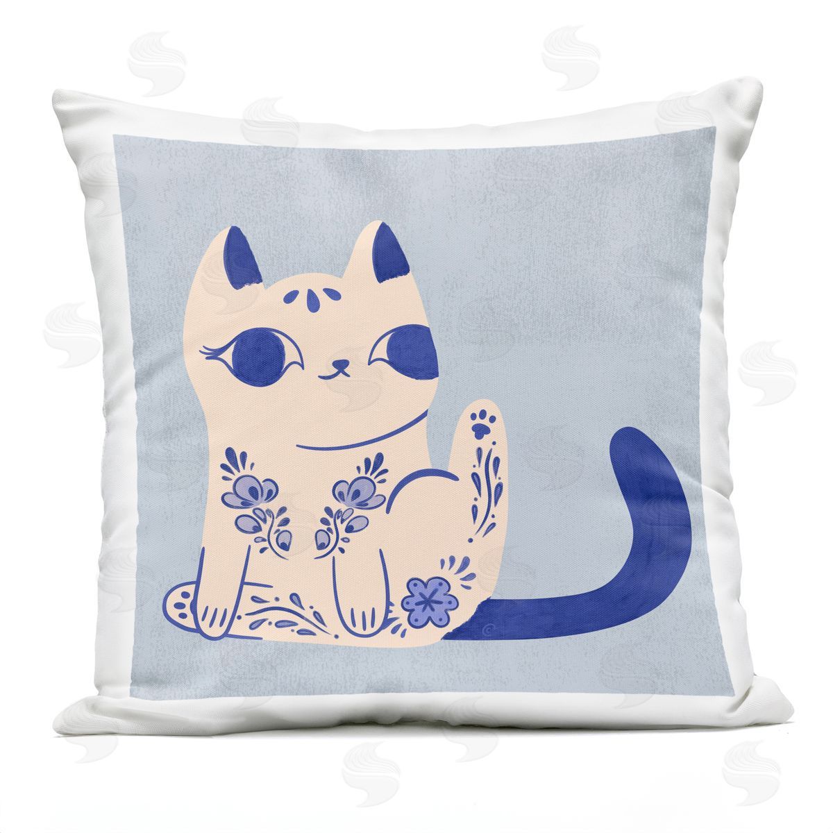 Carrie Cantwell Ornate Floral Cat Outdoor Quick-Dry Polyester Printed Throw Pillow