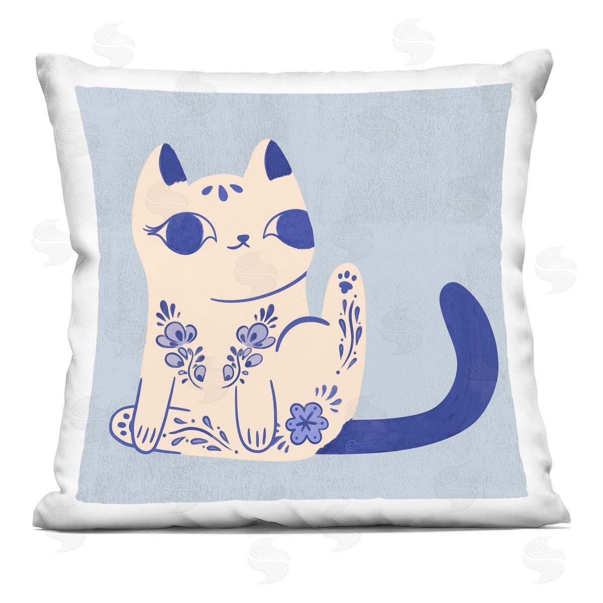 Carrie Cantwell Ornate Floral Cat Printed Plush Polyester Throw Pillow