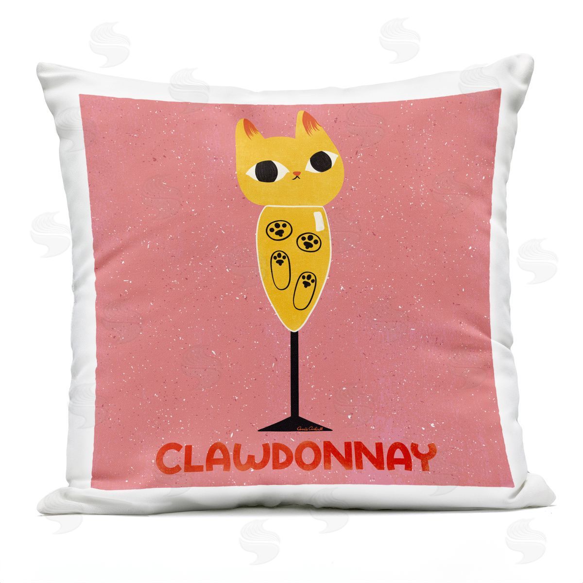 Carrie Cantwell Clawdonnay Feline Wine Outdoor Quick-Dry Polyester Printed Throw Pillow