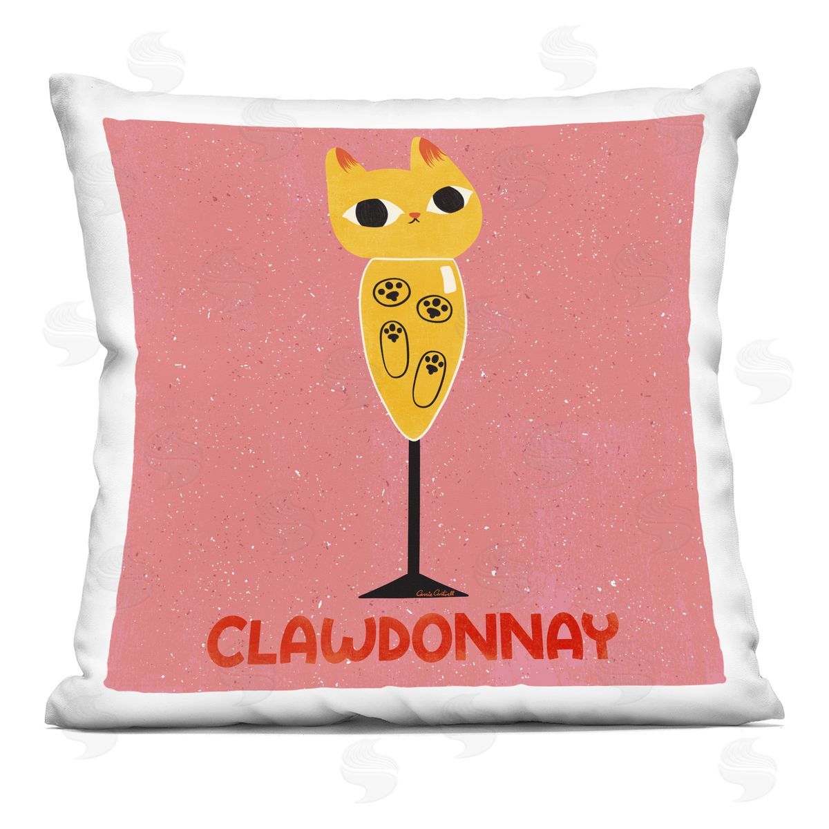Carrie Cantwell Clawdonnay Feline Wine Printed Plush Polyester Throw Pillow