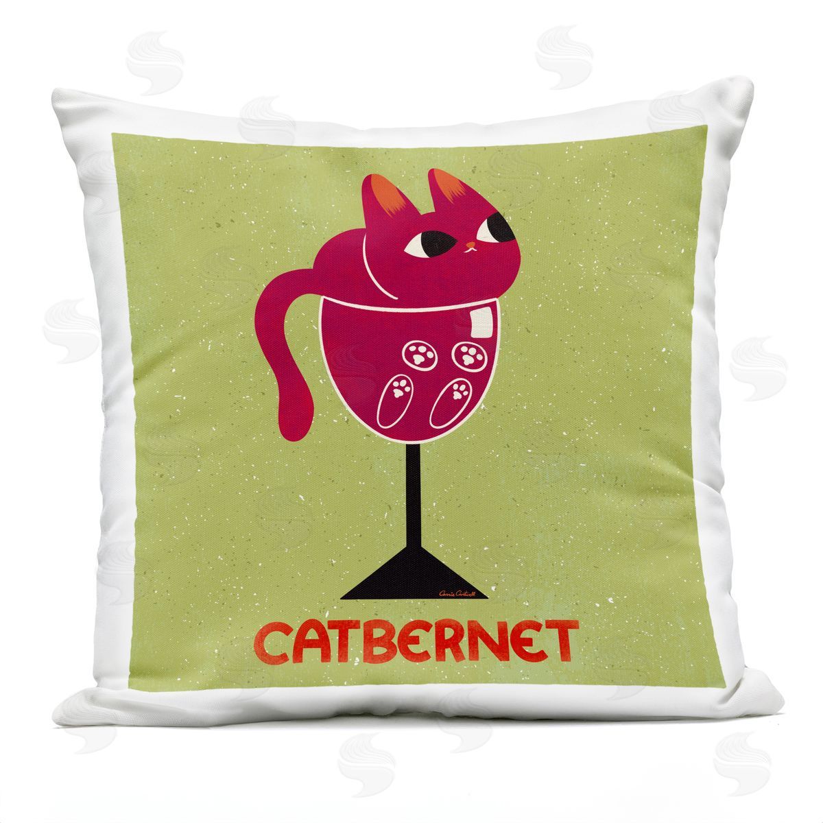 Carrie Cantwell Catbernet Cat Wine Outdoor Quick-Dry Polyester Printed Throw Pillow