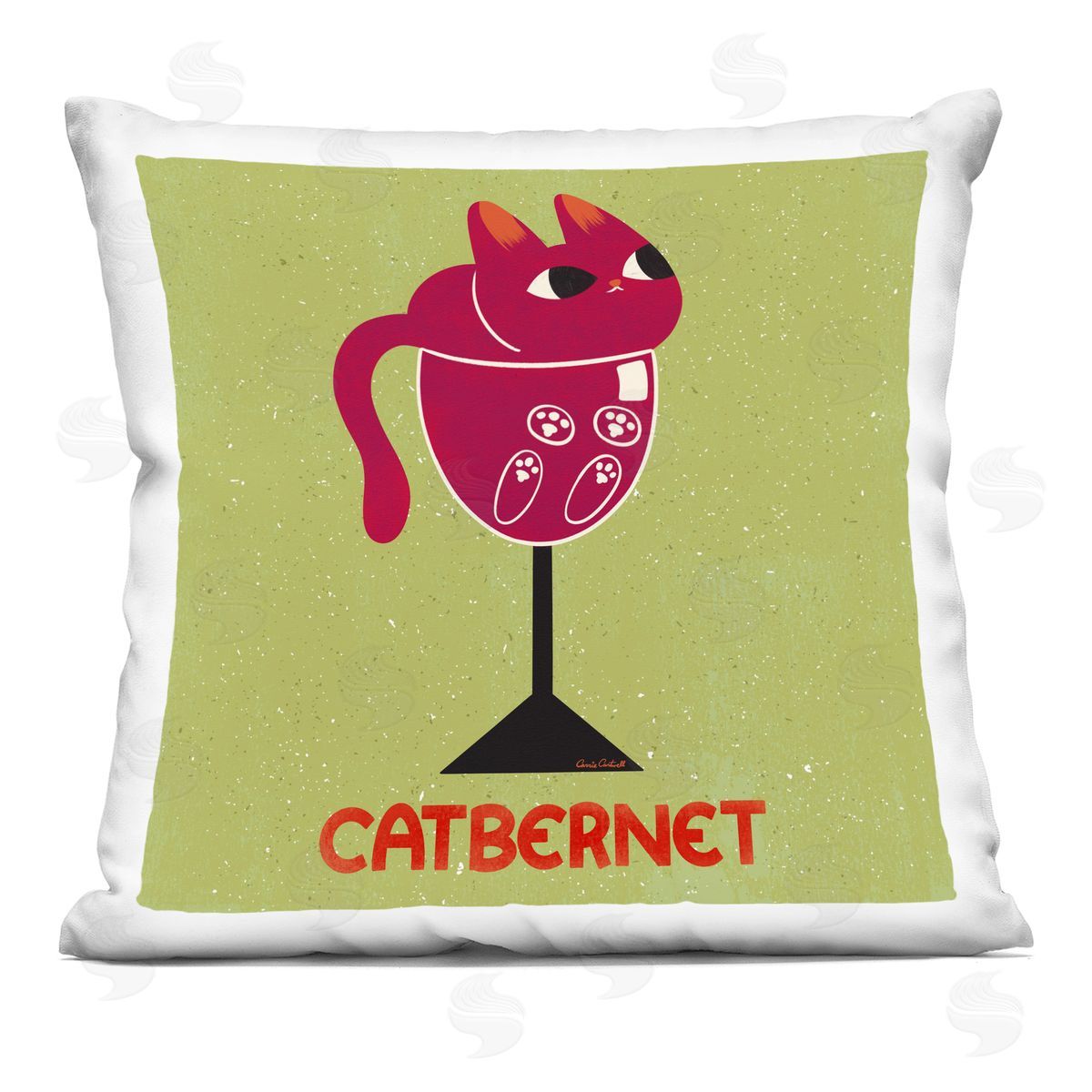 Carrie Cantwell Catbernet Cat Wine Printed Plush Polyester Throw Pillow