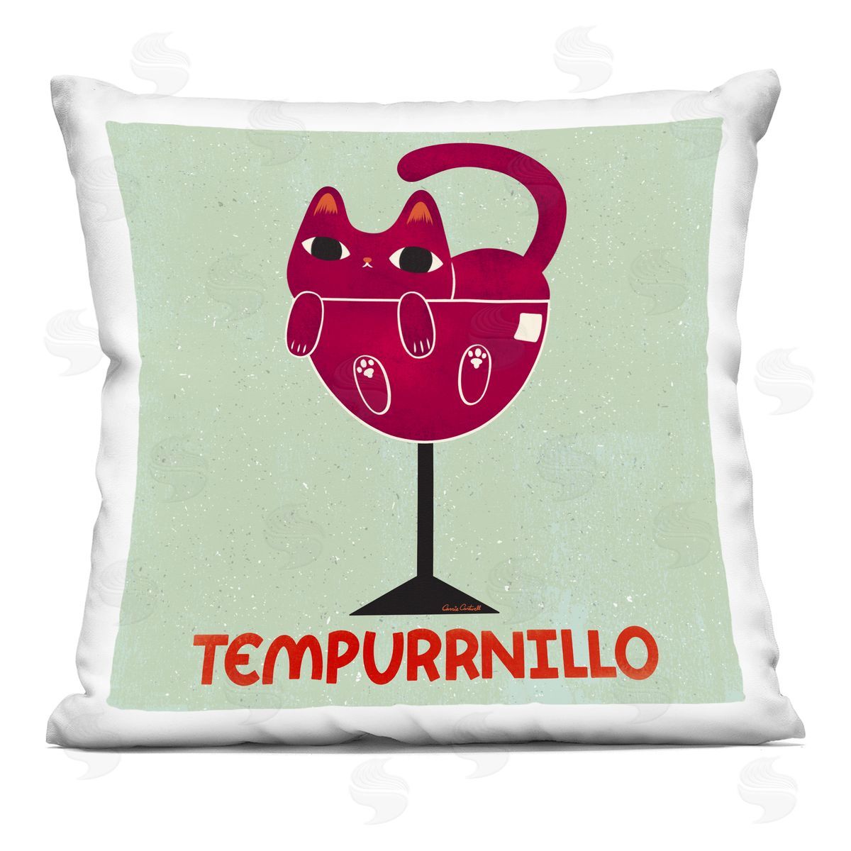 Carrie Cantwell Tempurrnillo Cat Wine Printed Plush Polyester Throw Pillow
