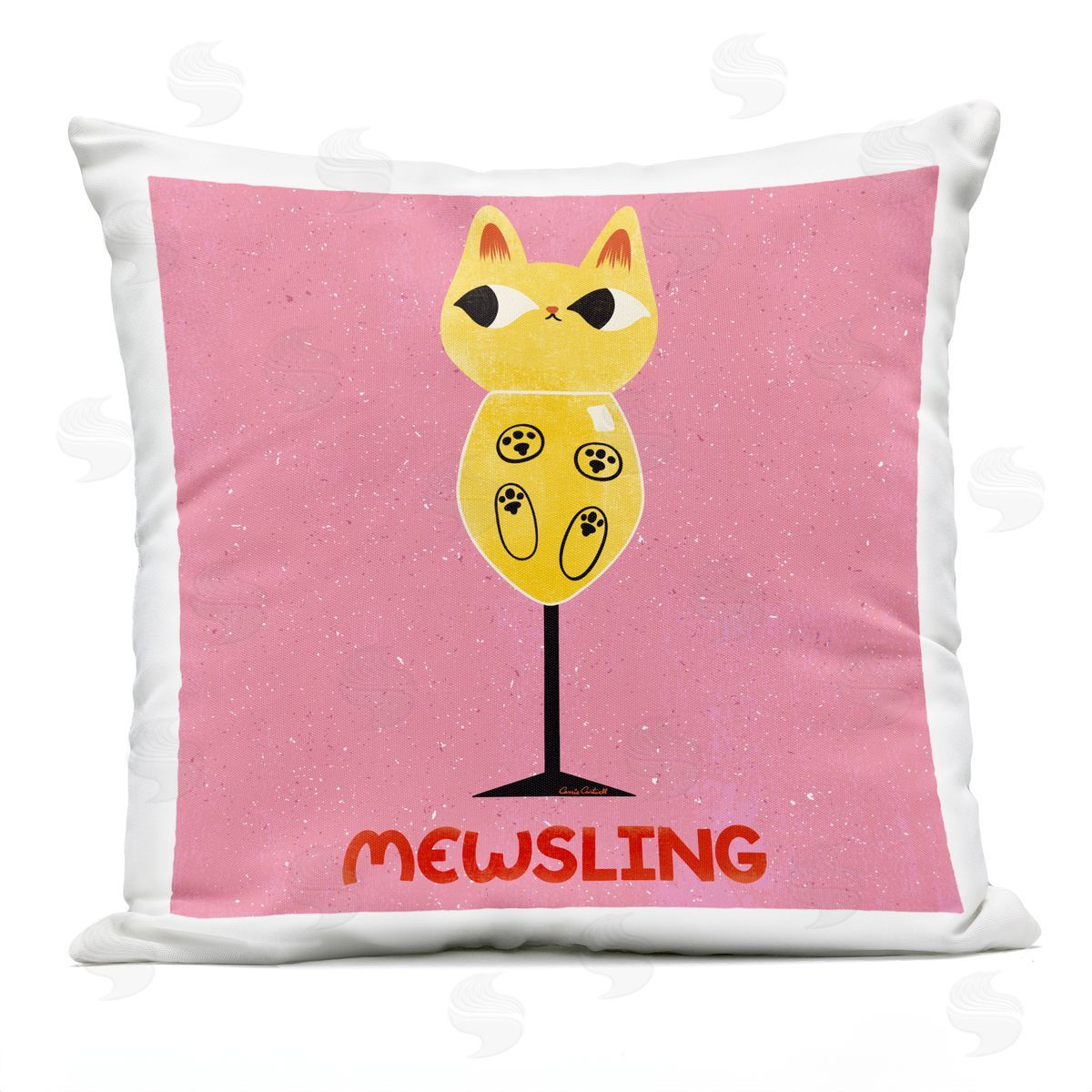 Carrie Cantwell Mewsling Cat Wine Outdoor Quick-Dry Polyester Printed Throw Pillow