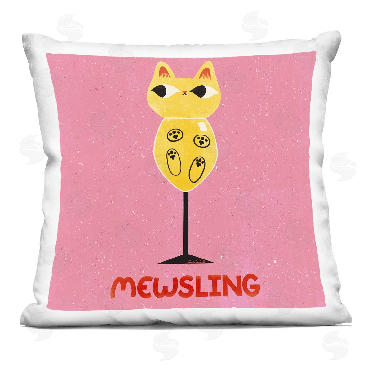 Carrie Cantwell Mewsling Cat Wine Printed Plush Polyester Throw Pillow