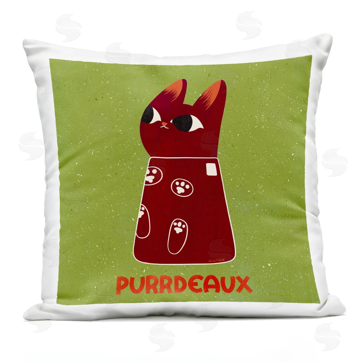Carrie Cantwell Purrdeaux Feline Wine Outdoor Quick-Dry Polyester Printed Throw Pillow
