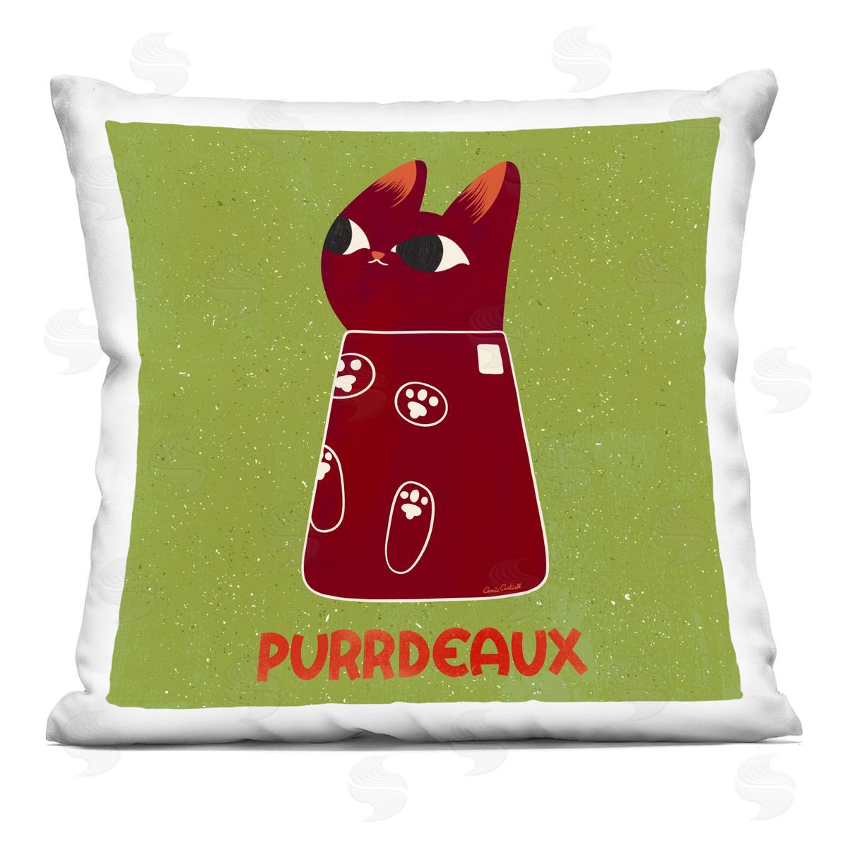 Carrie Cantwell Purrdeaux Feline Wine Printed Plush Polyester Throw Pillow