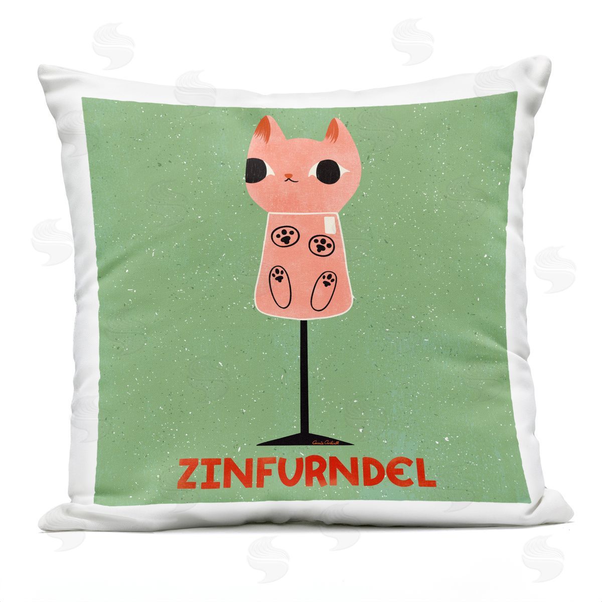 Carrie Cantwell Zinfurndel Feline Wine Outdoor Quick-Dry Polyester Printed Throw Pillow