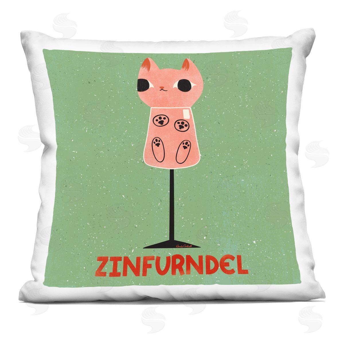 Carrie Cantwell Zinfurndel Feline Wine Printed Plush Polyester Throw Pillow