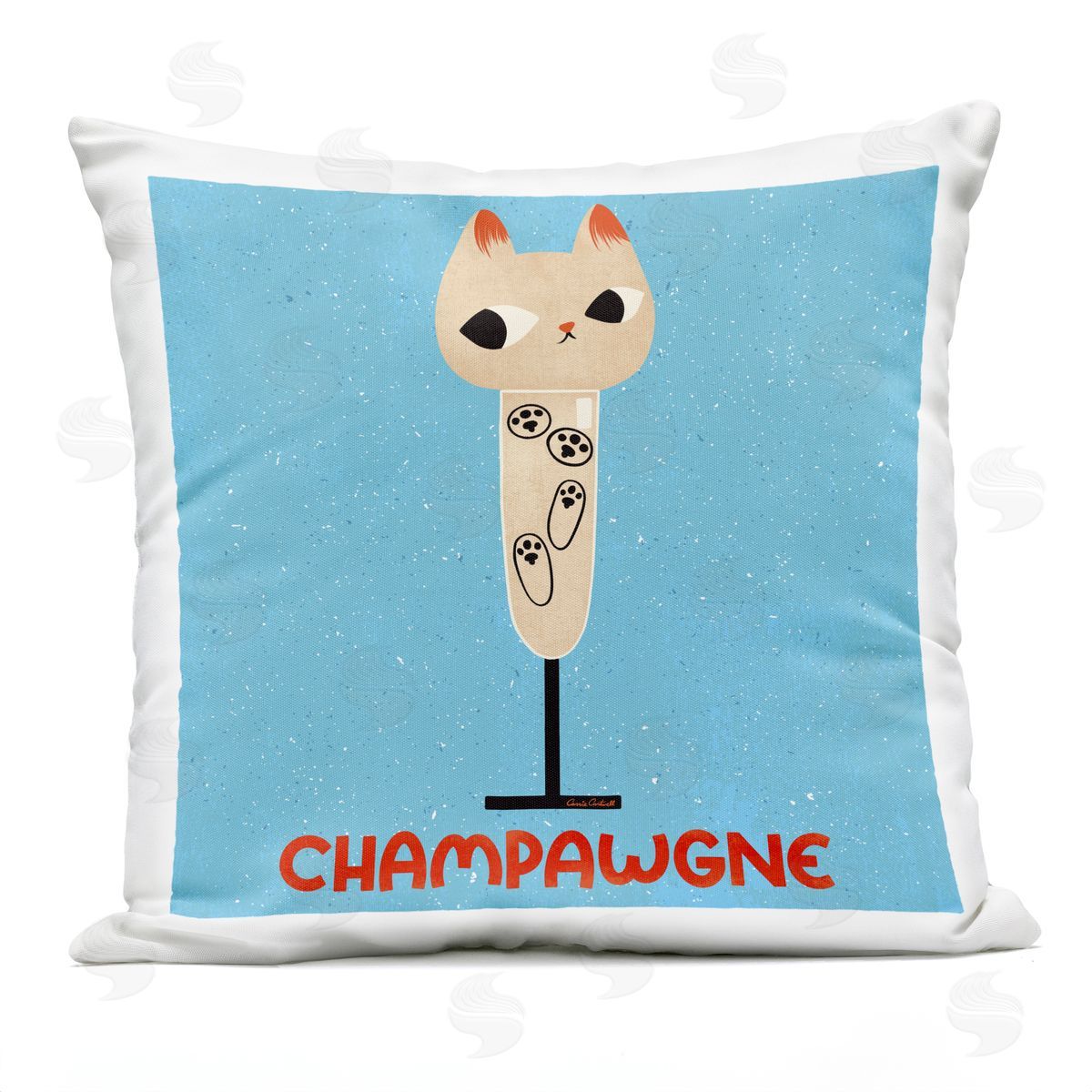 Carrie Cantwell Champawgne Feline Wine Outdoor Quick-Dry Polyester Printed Throw Pillow