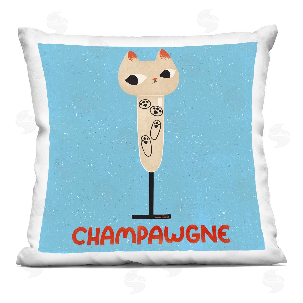 Carrie Cantwell Champawgne Feline Wine Printed Plush Polyester Throw Pillow