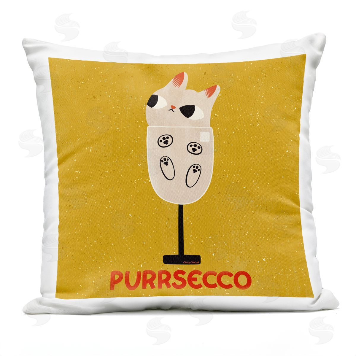 Carrie Cantwell Purrsecco Cat Wine Outdoor Quick-Dry Polyester Printed Throw Pillow