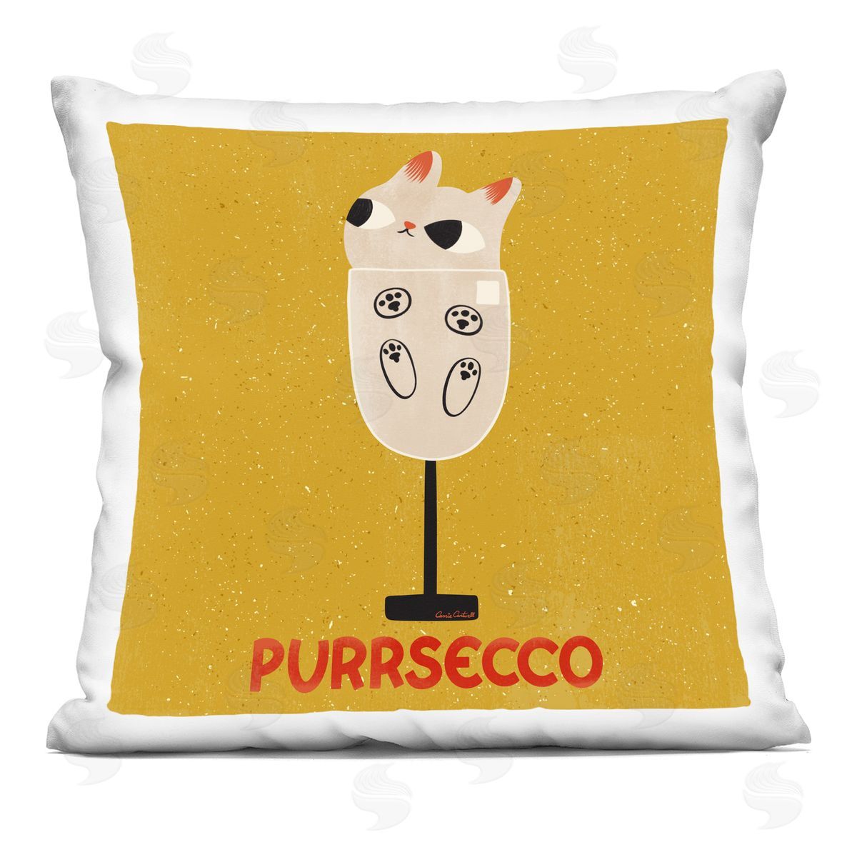 Carrie Cantwell Purrsecco Cat Wine Printed Plush Polyester Throw Pillow