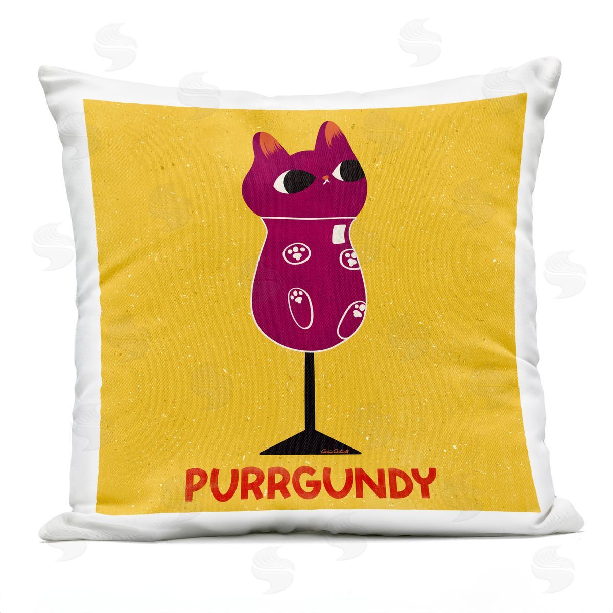 Carrie Cantwell Purrgundy Cat Wine Outdoor Quick-Dry Polyester Printed Throw Pillow