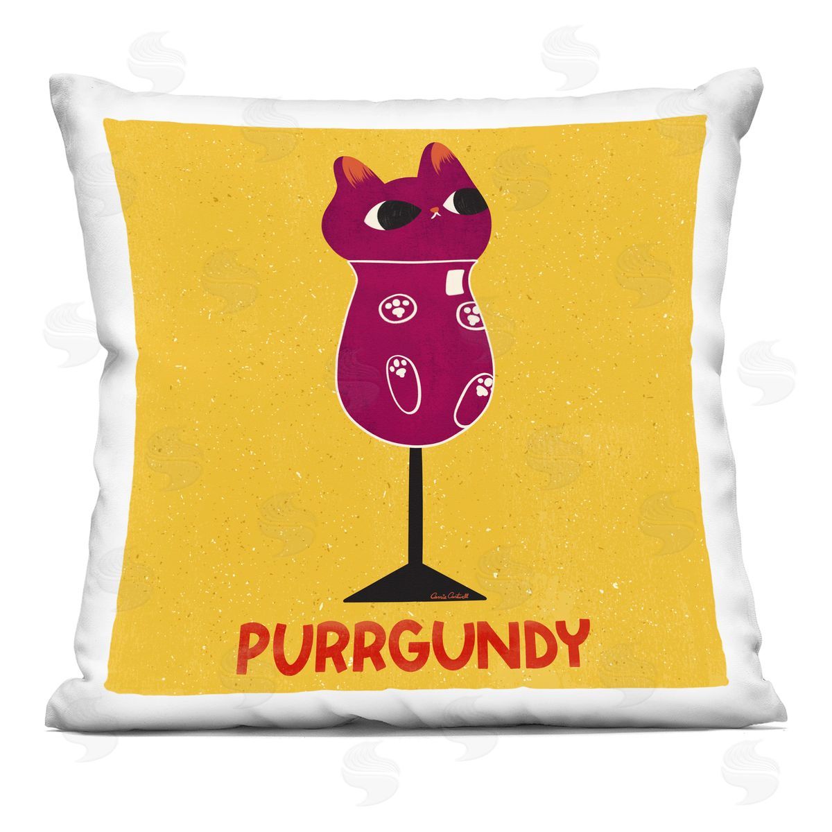 Carrie Cantwell Purrgundy Cat Wine Printed Plush Polyester Throw Pillow