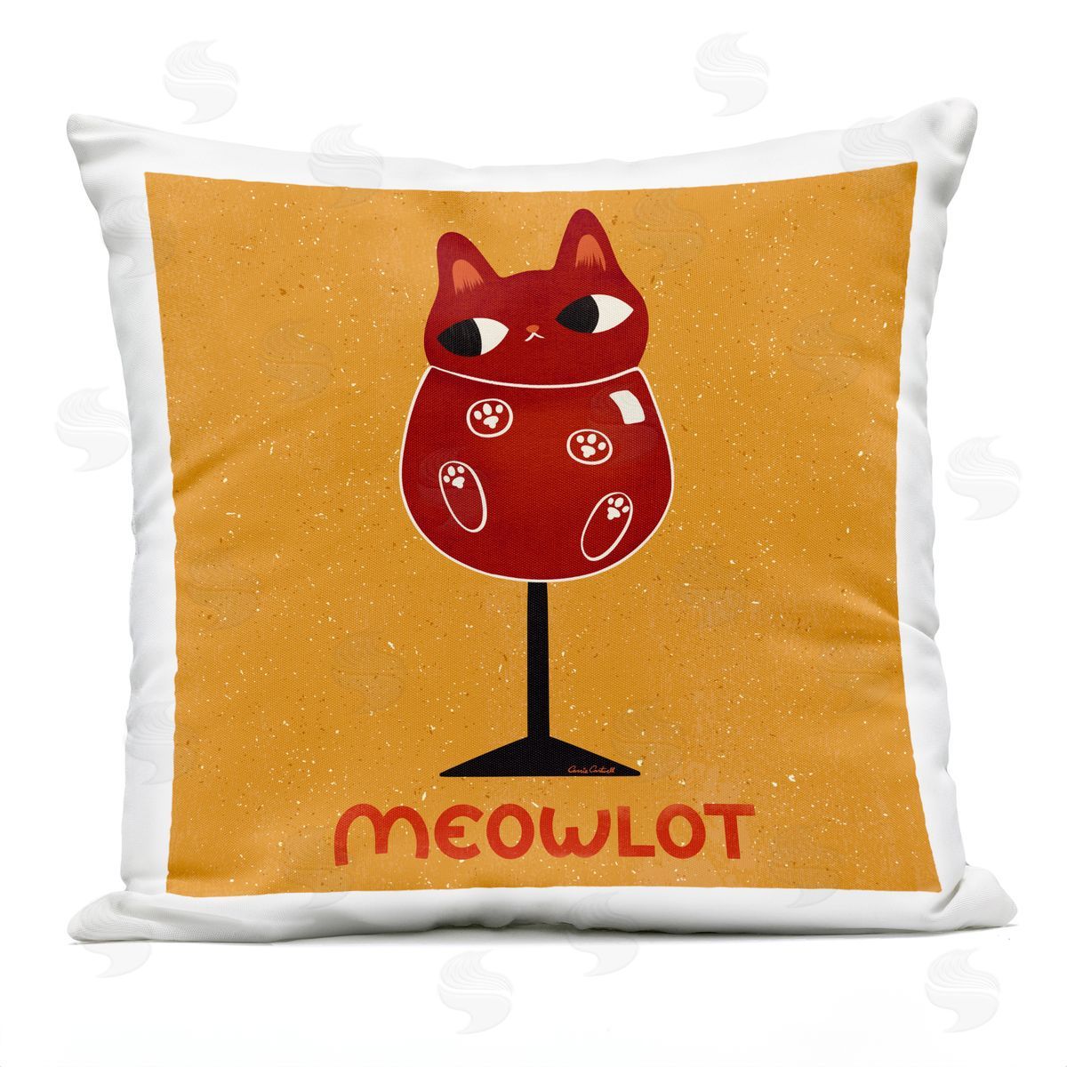 Carrie Cantwell Meowlot Cat Merlot Outdoor Quick-Dry Polyester Printed Throw Pillow
