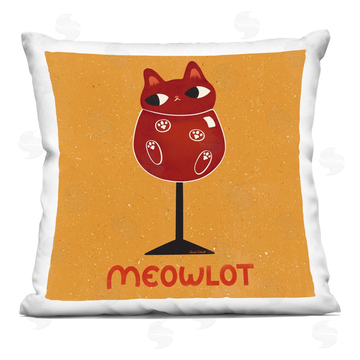 Carrie Cantwell Meowlot Cat Merlot Printed Plush Polyester Throw Pillow