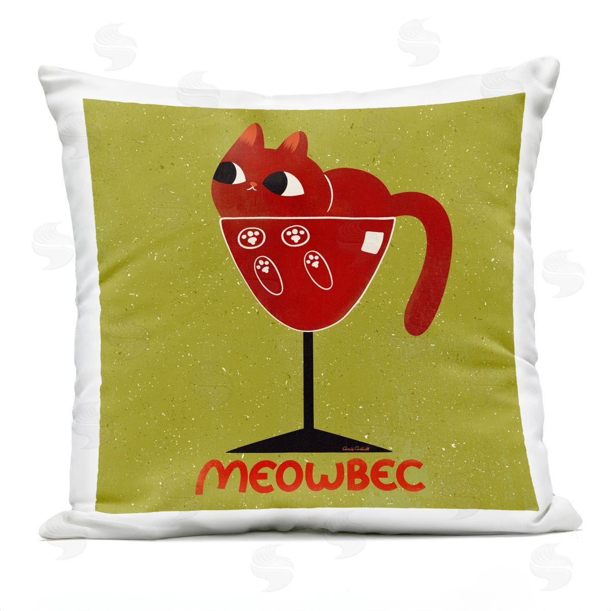 Carrie Cantwell Meowbec Cat Wine Outdoor Quick-Dry Polyester Printed Throw Pillow