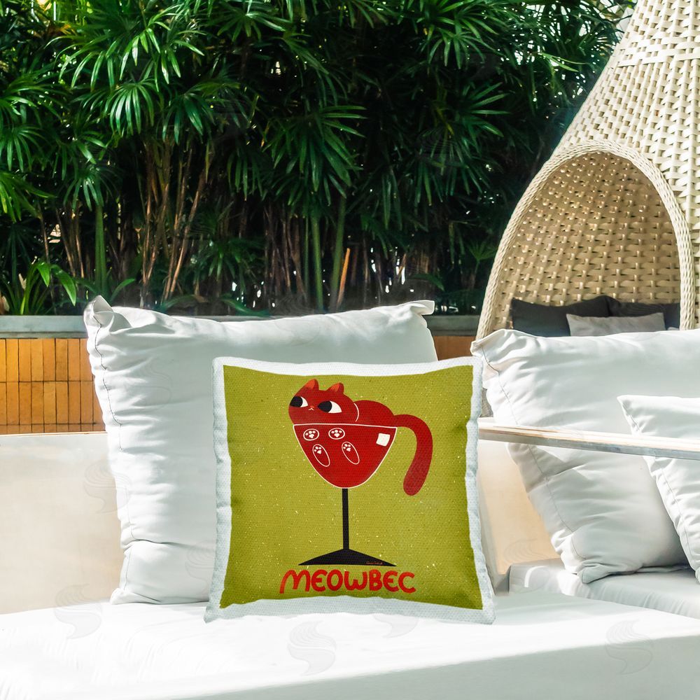 Carrie Cantwell Meowbec Cat Wine Outdoor Quick-Dry Polyester Printed Throw Pillow in Back Yard