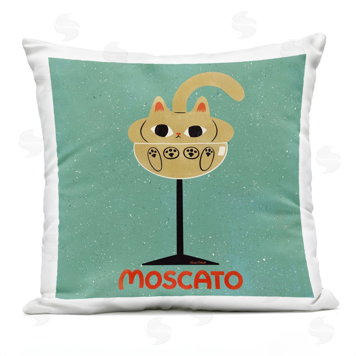 Carrie Cantwell Moscato Feline Wine Outdoor Quick-Dry Polyester Printed Throw Pillow