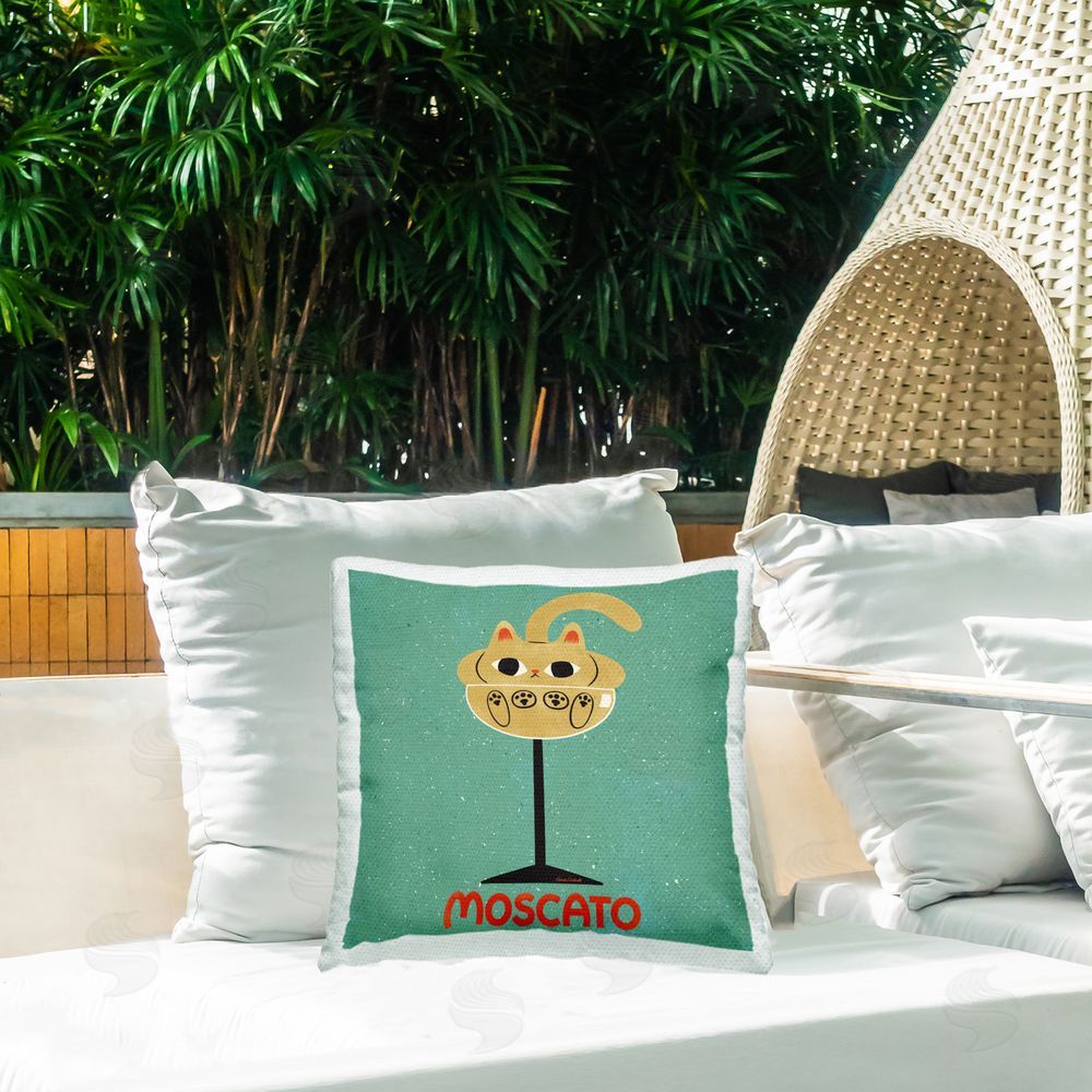 Carrie Cantwell Moscato Feline Wine Outdoor Quick-Dry Polyester Printed Throw Pillow in Back Yard