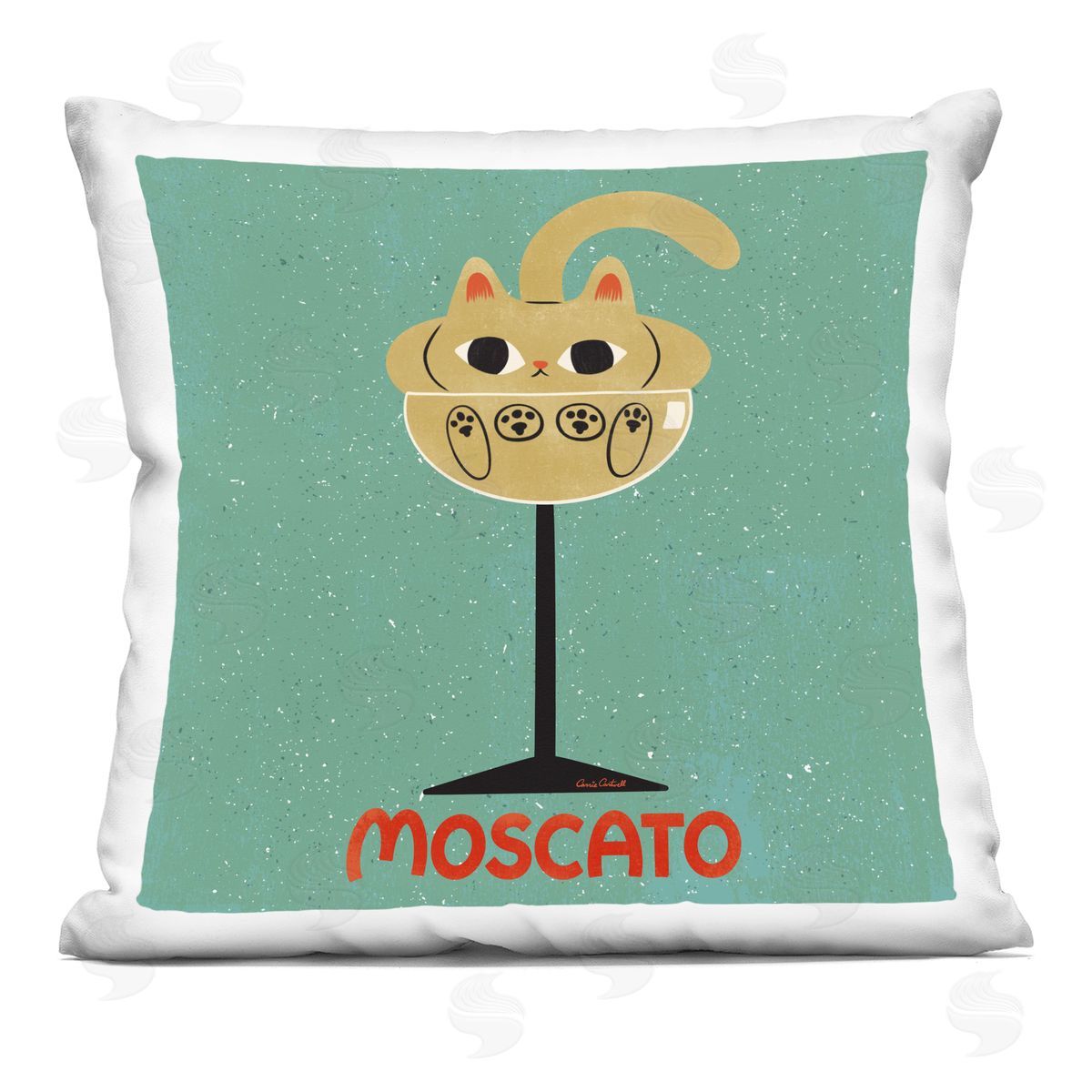 Carrie Cantwell Moscato Feline Wine Printed Plush Polyester Throw Pillow