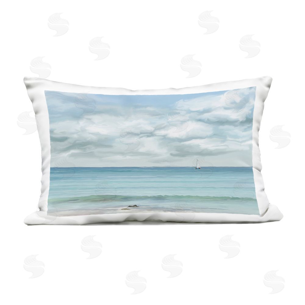 Ramona Murdock Tranquil Cloudy Beach View Outdoor Quick-Dry Polyester Printed Throw Pillow
