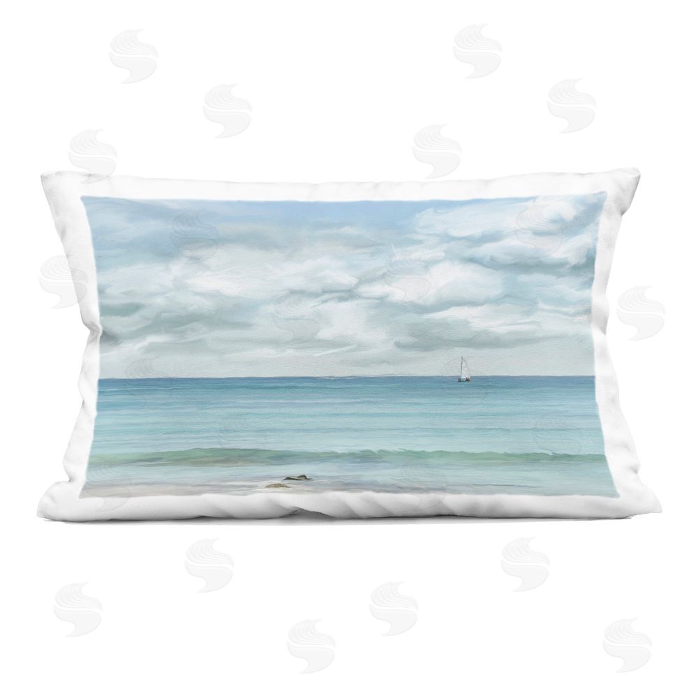 Ramona Murdock Tranquil Cloudy Beach View Printed Plush Polyester Throw Pillow