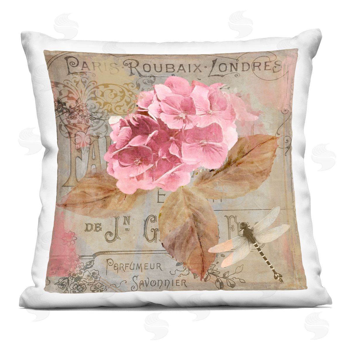 Sasha Vintage French Hydrangea Printed Plush Polyester Throw Pillow