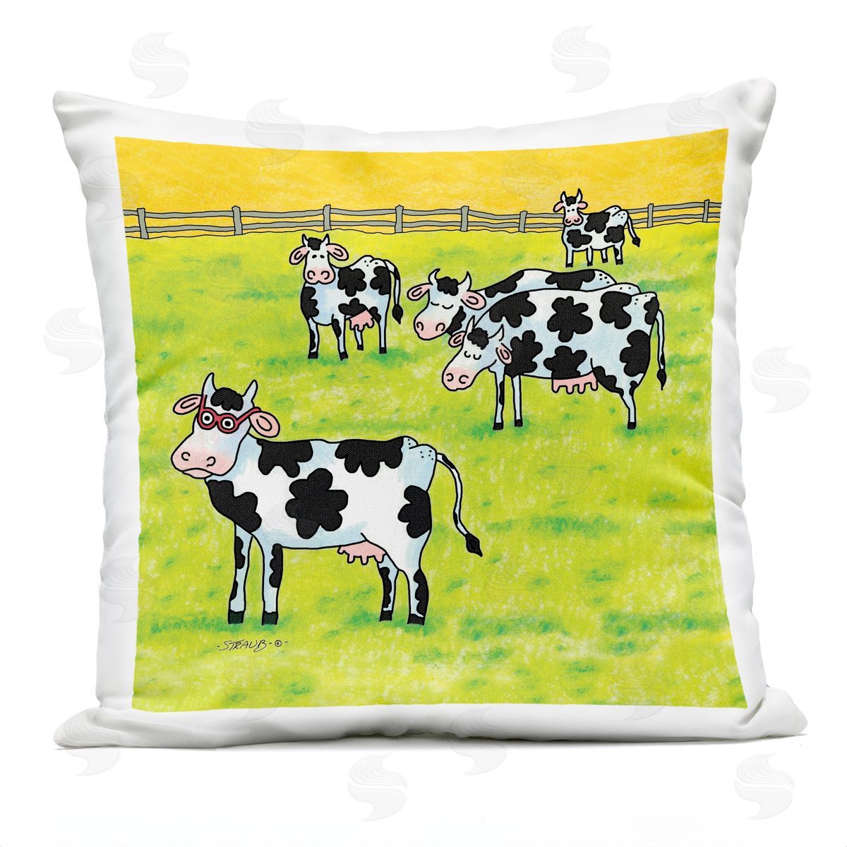 Roger Straub Funny Cow Herd with Specs Outdoor Quick-Dry Polyester Printed Throw Pillow