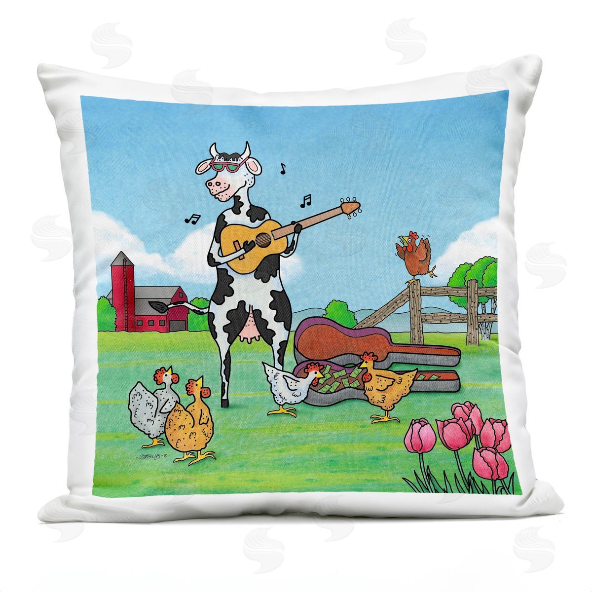 Roger Straub Busking Cow with Audience Outdoor Quick-Dry Polyester Printed Throw Pillow