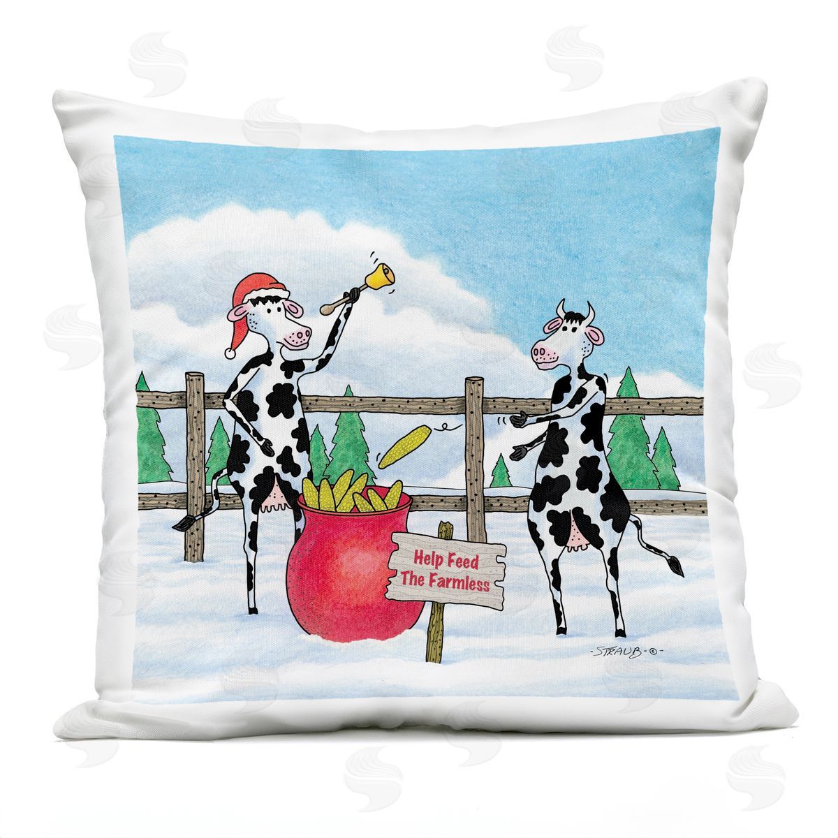 Roger Straub Feed The Farmless Funny Cows Outdoor Quick-Dry Polyester Printed Throw Pillow