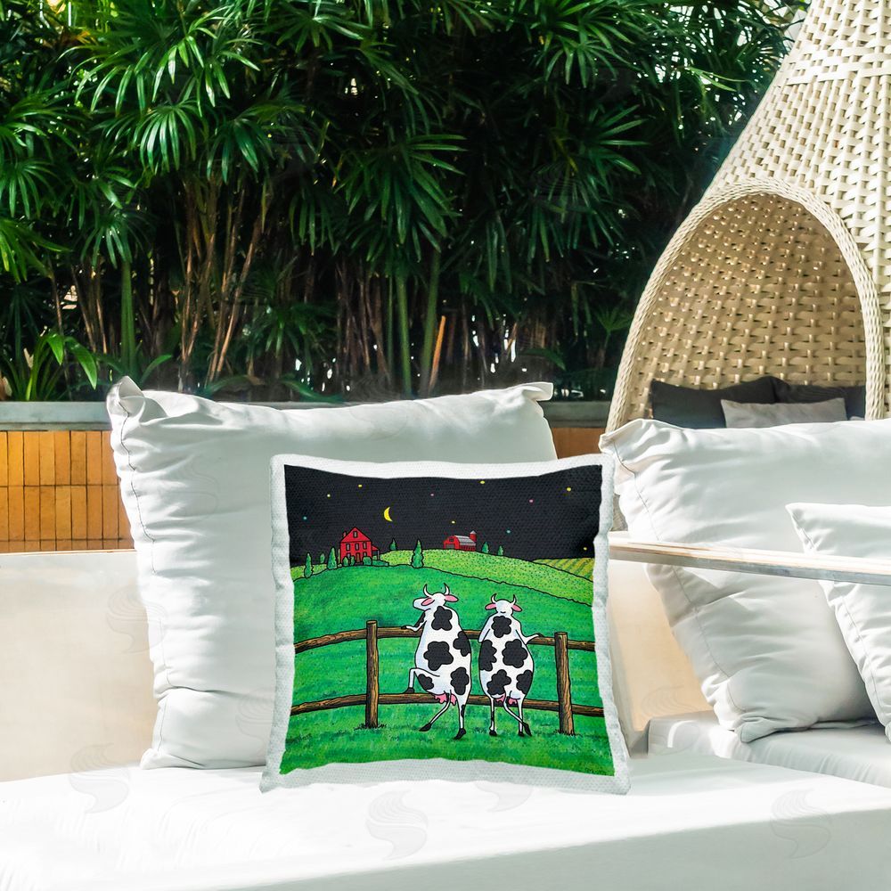 Roger Straub Girls Night Out Cows Outdoor Quick-Dry Polyester Printed Throw Pillow in Back Yard