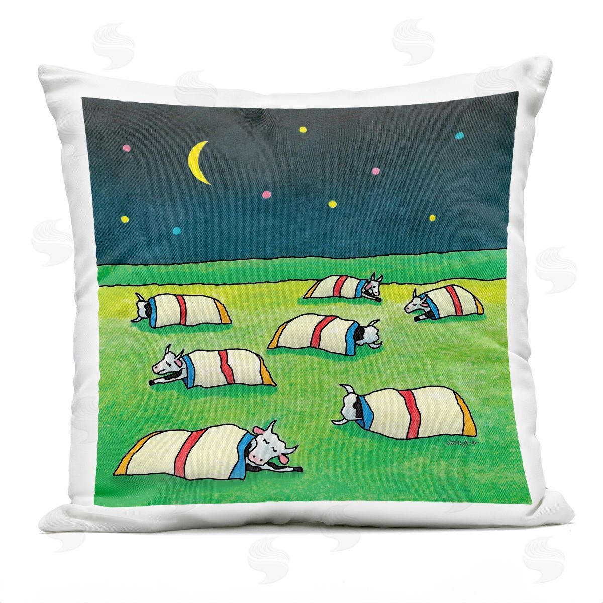 Roger Straub Pasture Cows Bedtime Outdoor Quick-Dry Polyester Printed Throw Pillow
