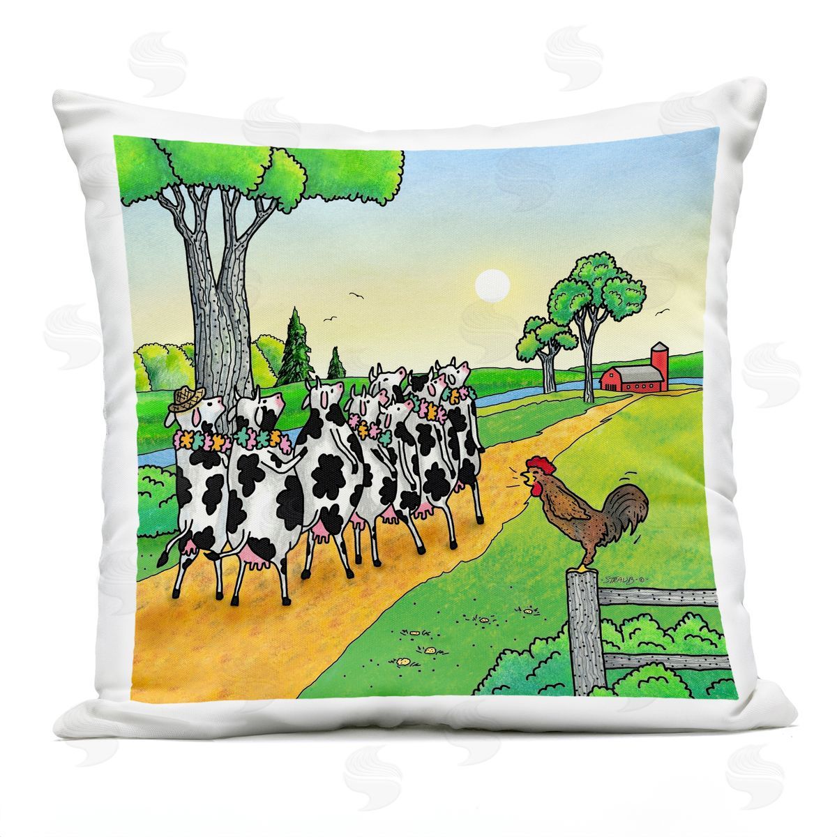Roger Straub Funny Cows Come Home Outdoor Quick-Dry Polyester Printed Throw Pillow